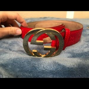 Red Gucci Belt with Gold buckle